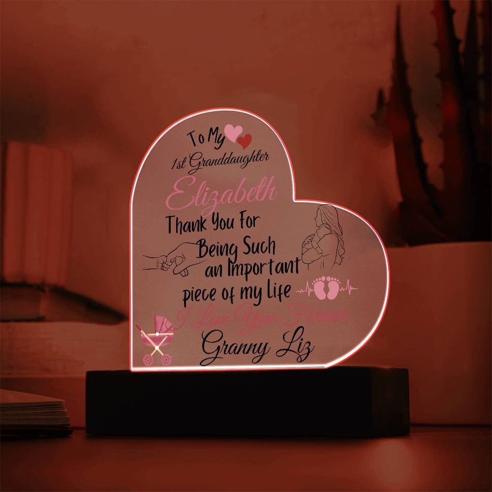 Personalized  To My Granddaughter Acrylic Heart Plaque