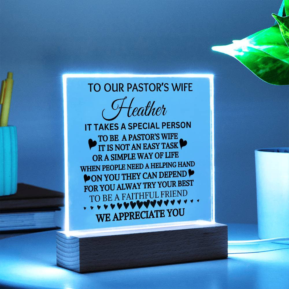 Pastor Wife Personalized Acrylic Square Plaque LED