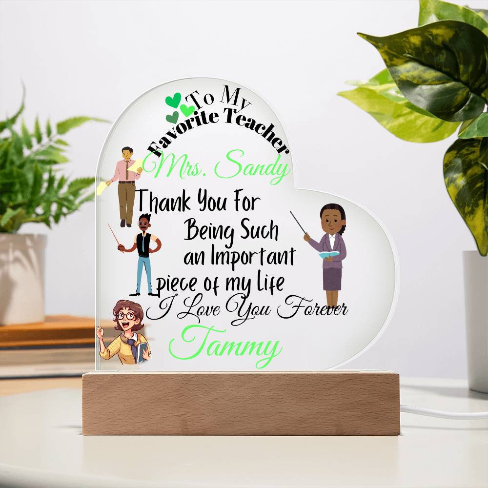 Personalized To My Teacher Acrylic Heart Plaque