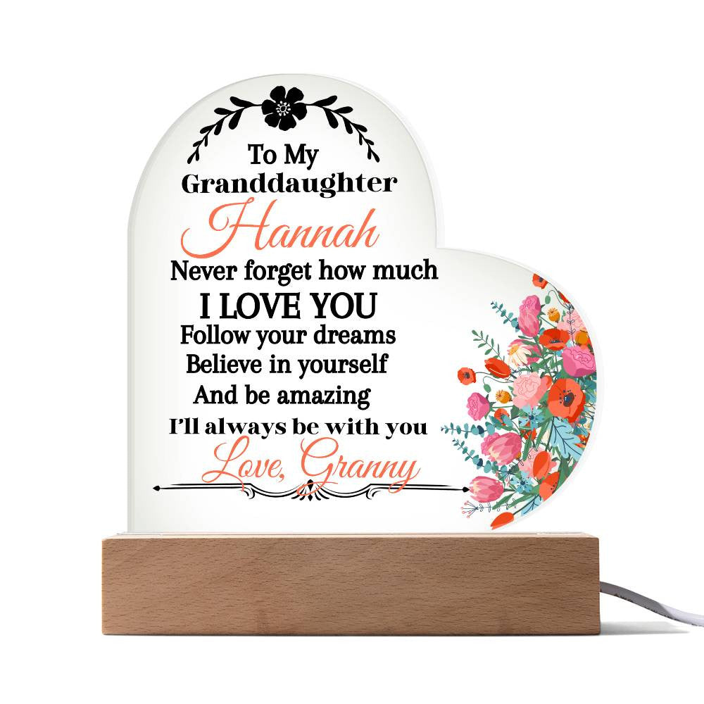 Personalize Granddaughter Acrylic Heart Plaque