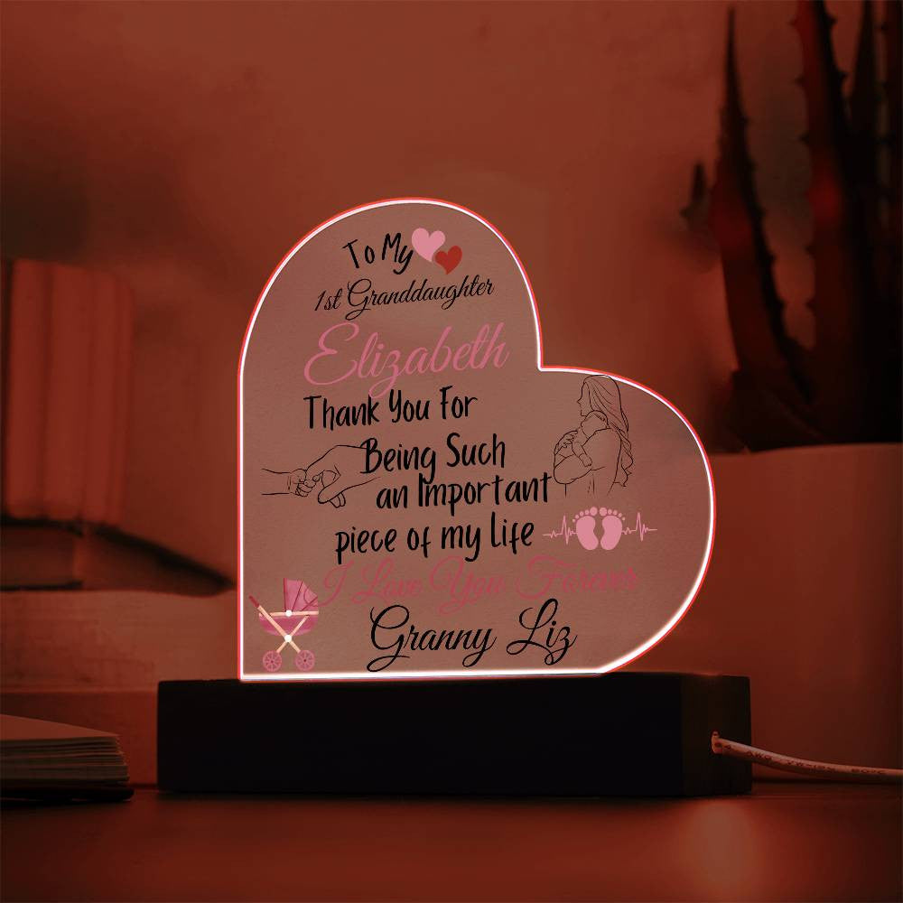 Personalized  To My Granddaughter Acrylic Heart Plaque