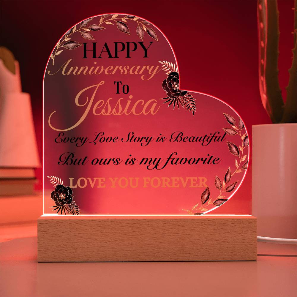 Anniversary Personalized Acrylic Heart Plaque/LED