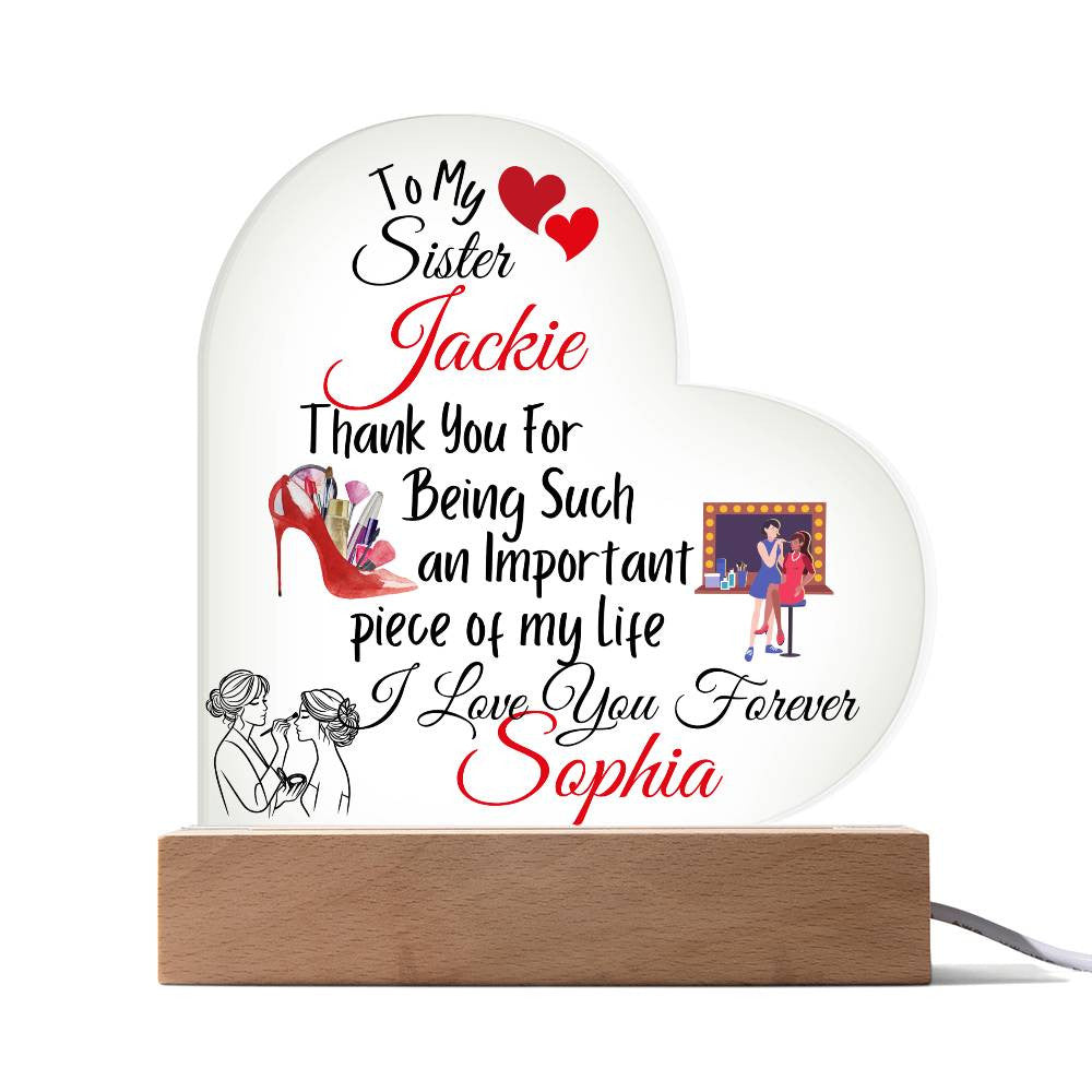 Personalized To My Sister Acrylic Heart Plaque