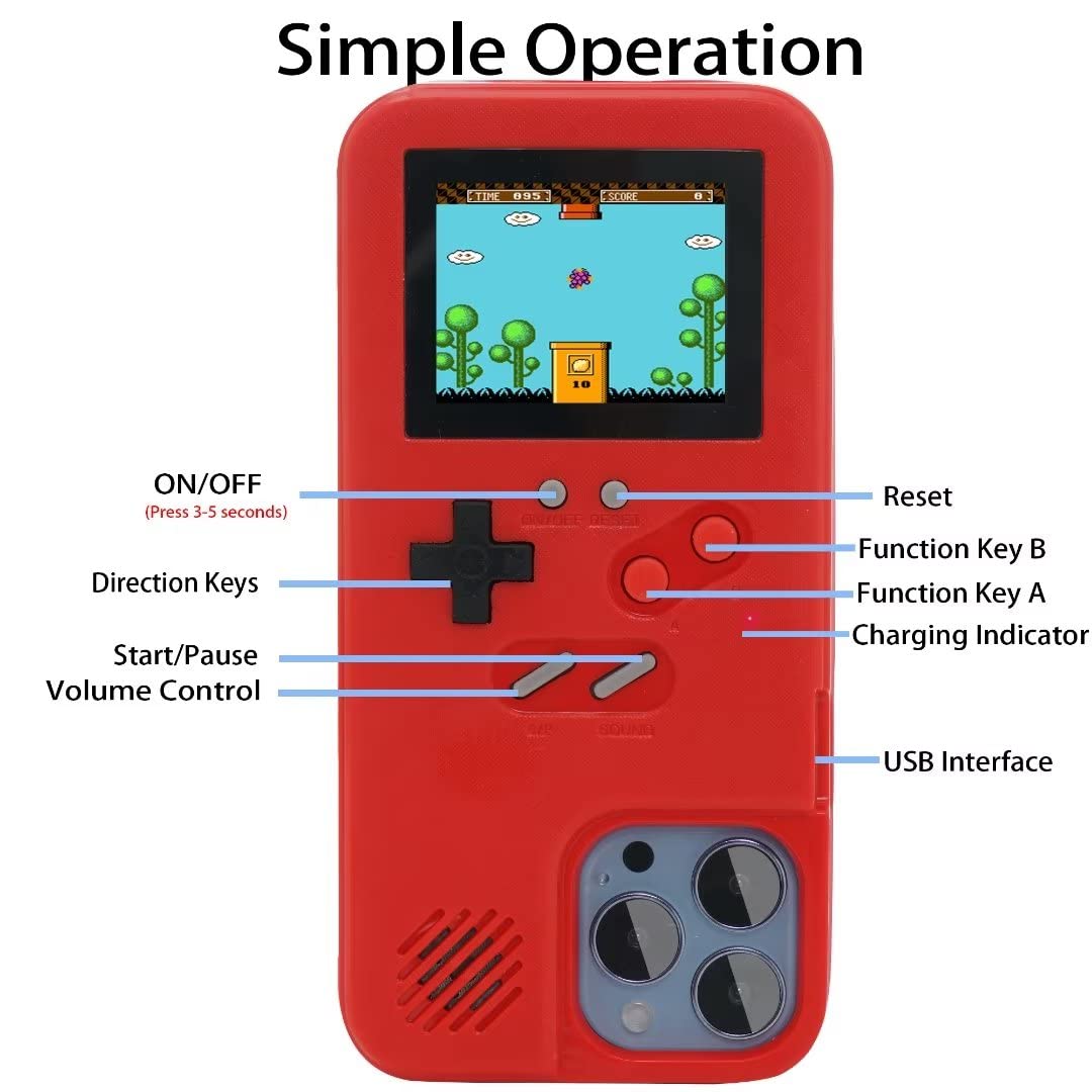 WeLohas Gameboy Case for iPhone X/XS,Handheld Retro 168 Classic Games,Color Video Display Game Case for iPhone,Anti-Scratch Shockproof Phone Cover for iPhone Red