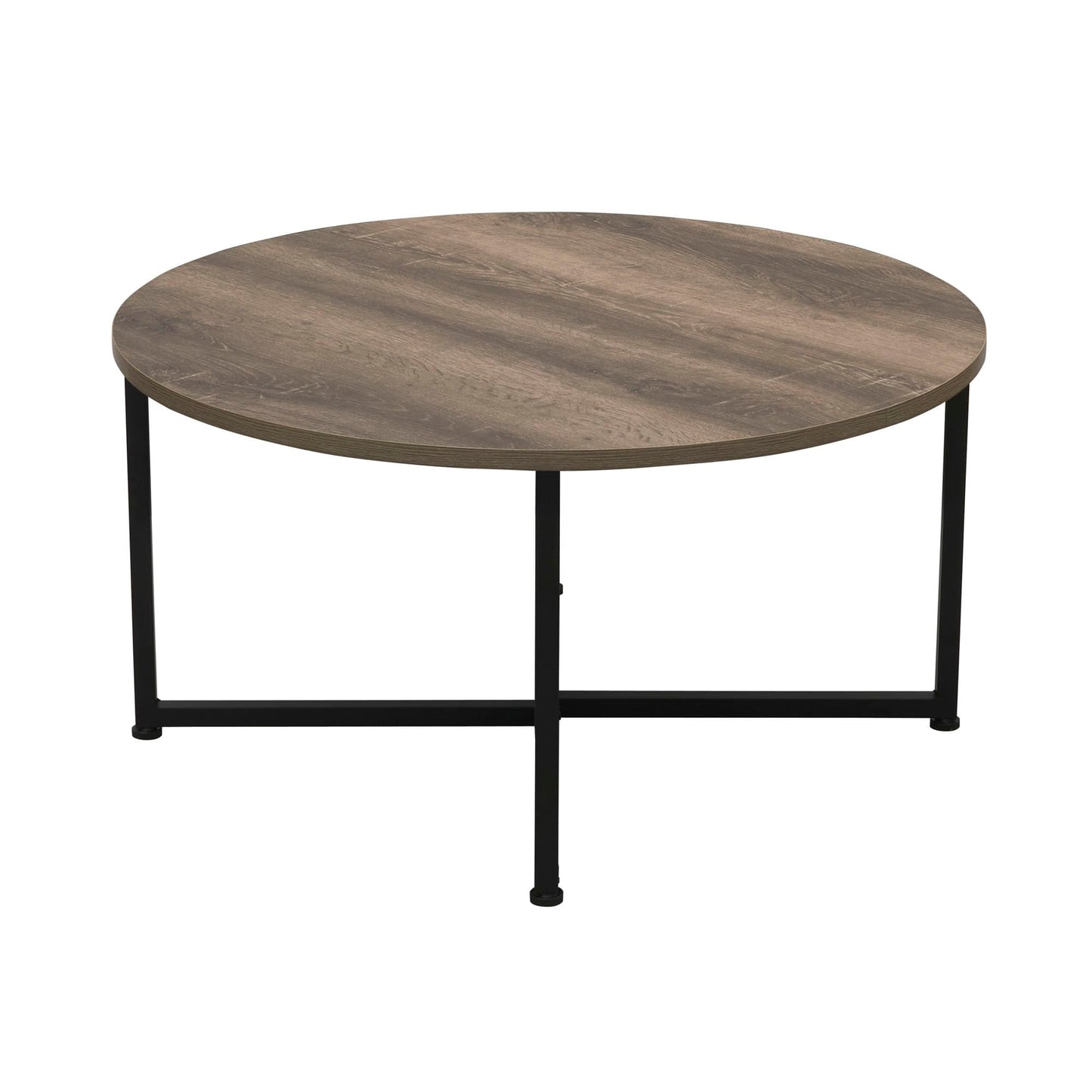 Household Essentials Jamestown Round Coffee Table Ashwood Rustic Wood Grain and Black Metal 31.5 x 31.5, Taupe