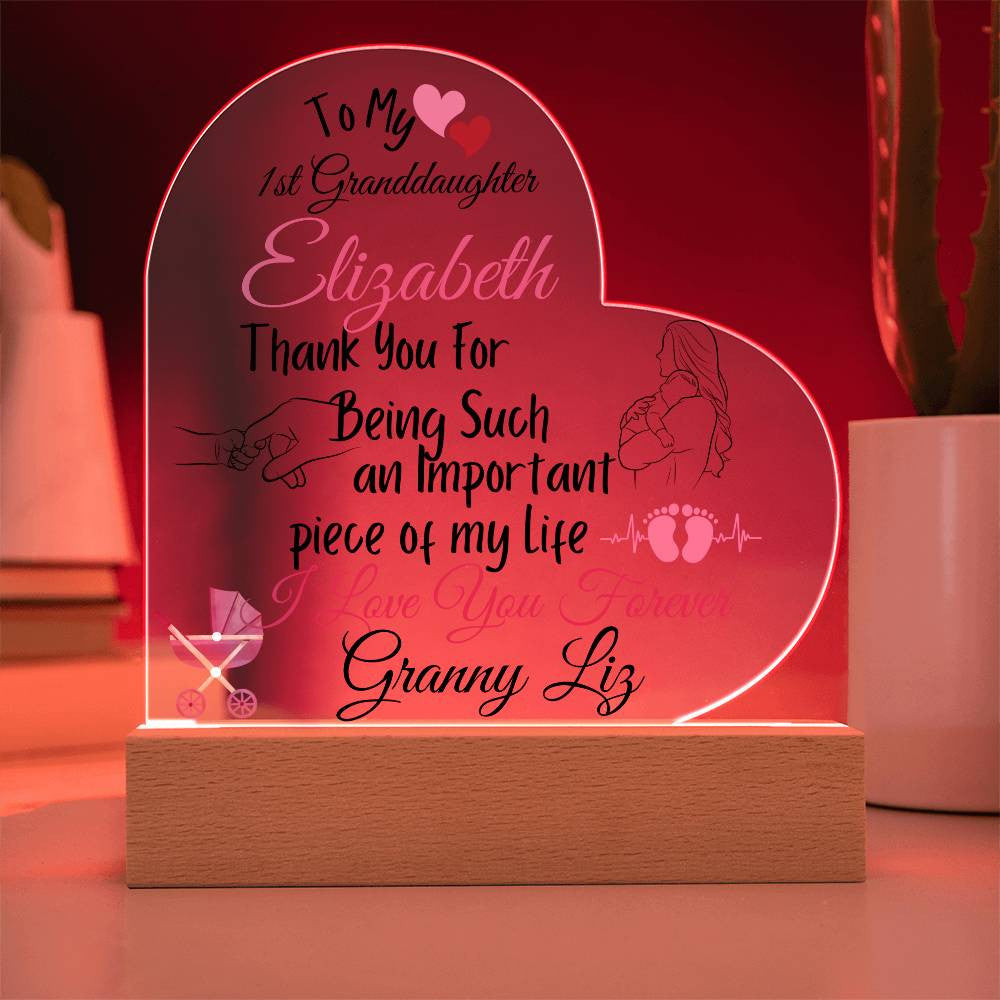 Personalized  To My Granddaughter Acrylic Heart Plaque