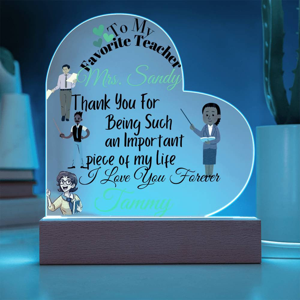 Personalized To My Teacher Acrylic Heart Plaque