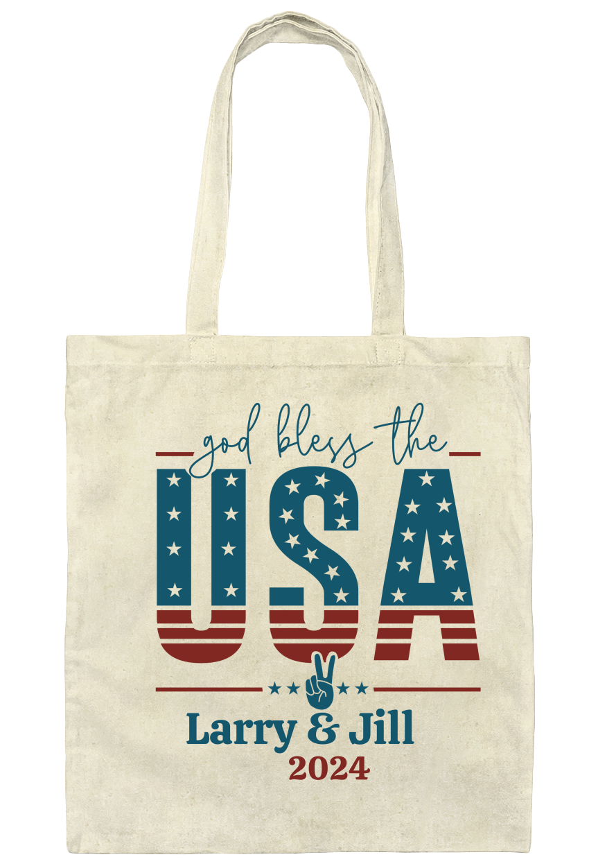 Personalized God Bless America Canvas Tote Bag