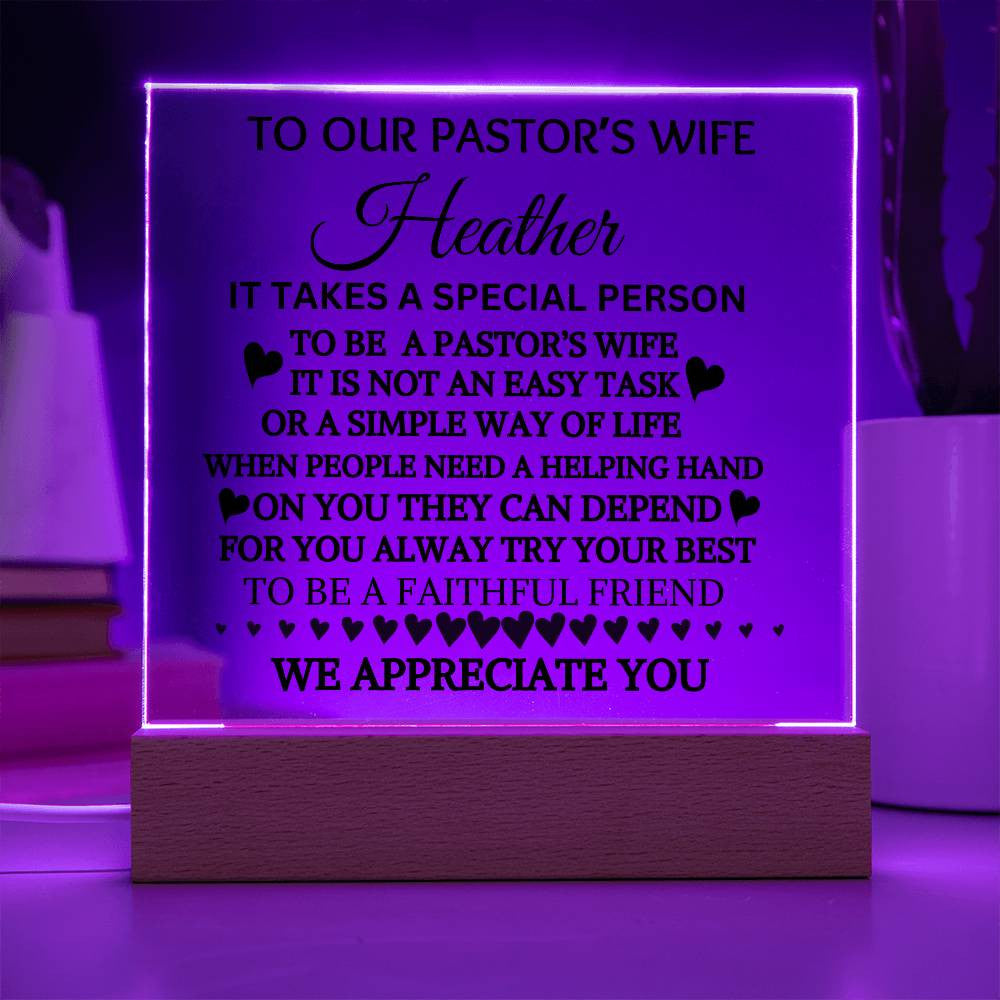 Pastor Wife Personalized Acrylic Square Plaque LED