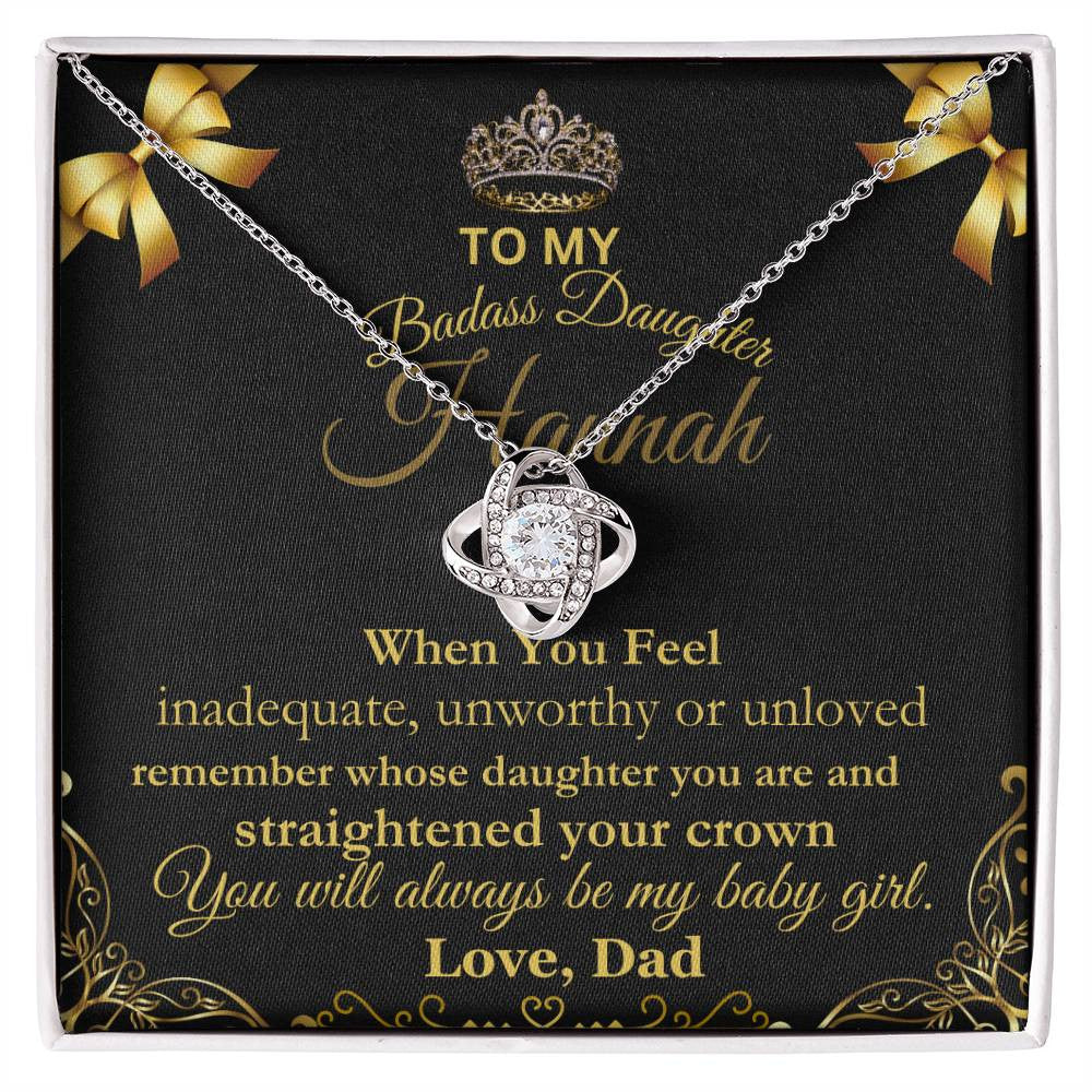 To My Badass Daughter Personalize Love Knot Necklace;Yellow & White Gold