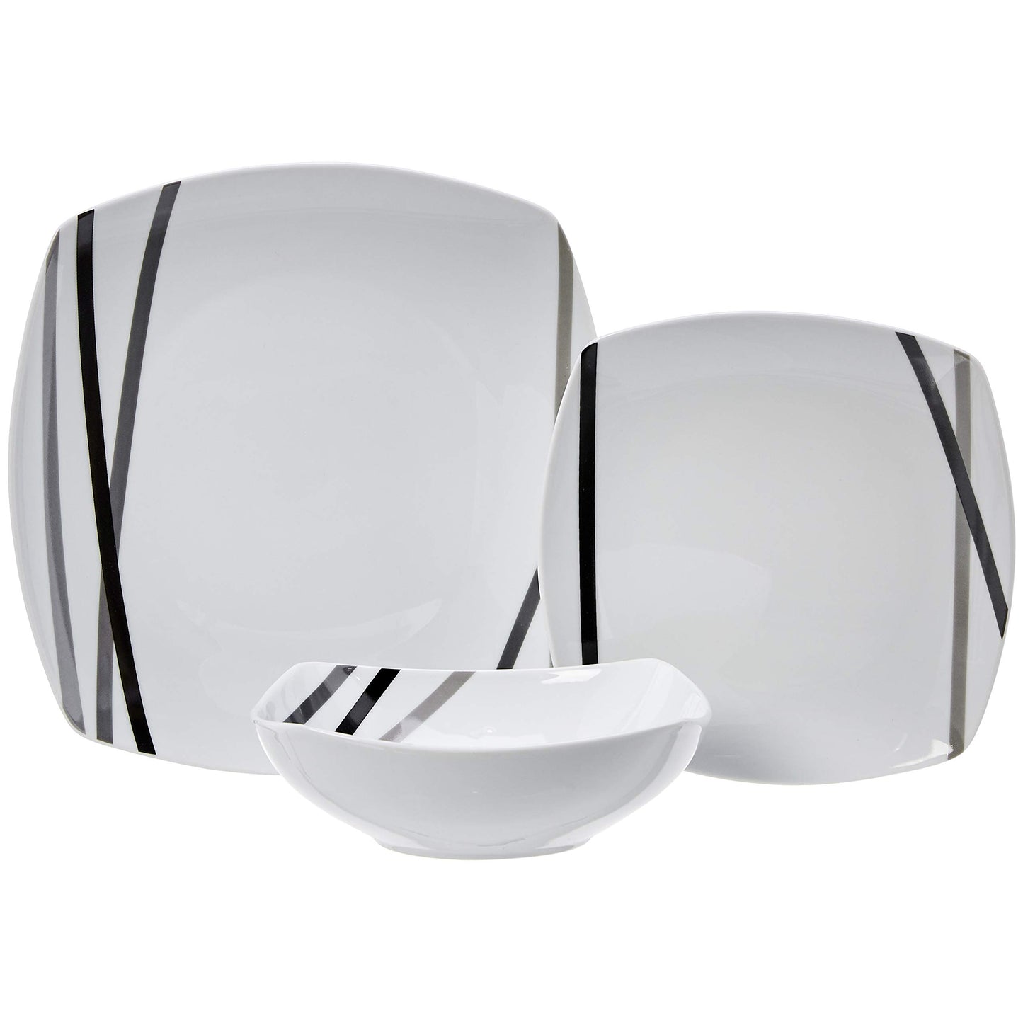 Amazon Basics - 18 Piece Kitchen Dinnerware Set - Square Plates, Bowls, Service for 6 - Modern Beams