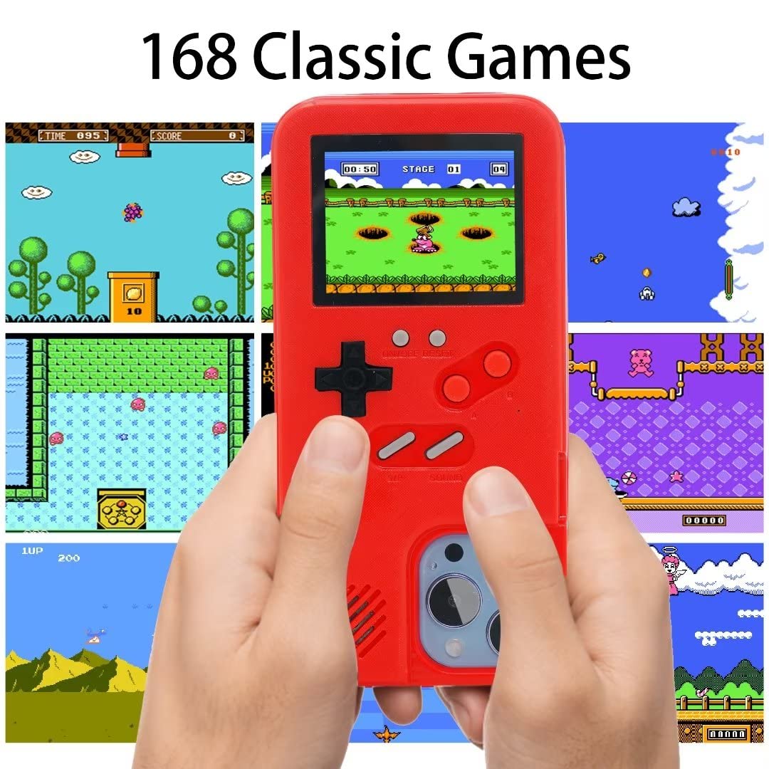 WeLohas Gameboy Case for iPhone X/XS,Handheld Retro 168 Classic Games,Color Video Display Game Case for iPhone,Anti-Scratch Shockproof Phone Cover for iPhone Red