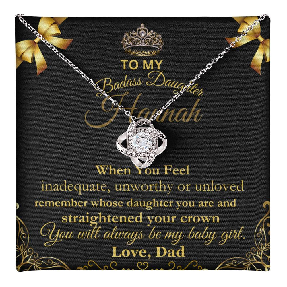 To My Badass Daughter Personalize Love Knot Necklace;Yellow & White Gold