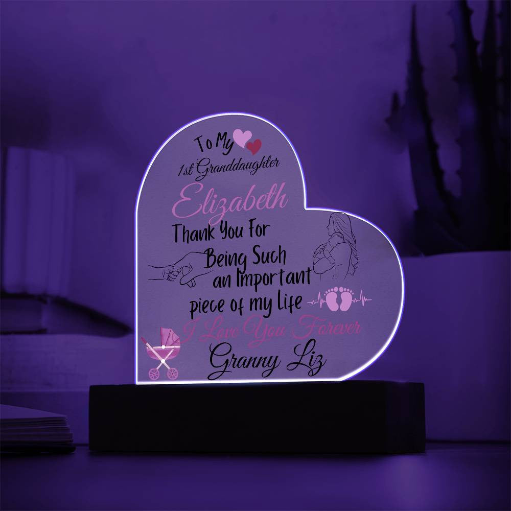 Personalized  To My Granddaughter Acrylic Heart Plaque