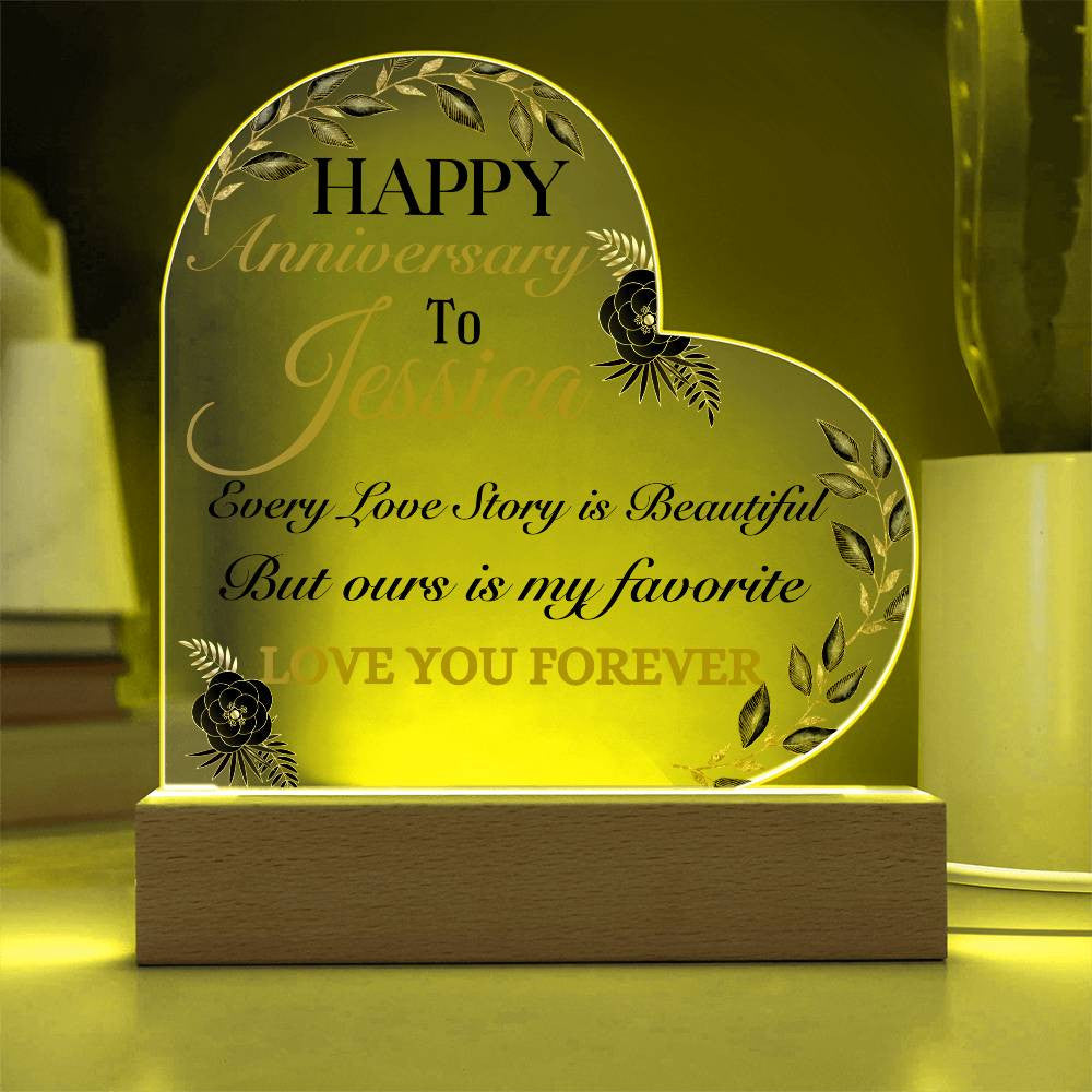 Anniversary Personalized Acrylic Heart Plaque/LED