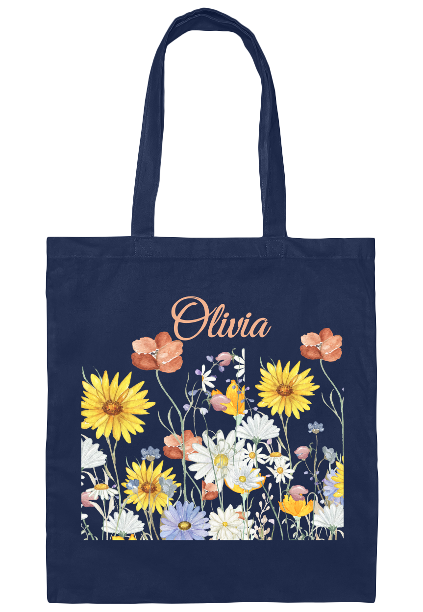 Personalized Flower Canvas Tote Bag