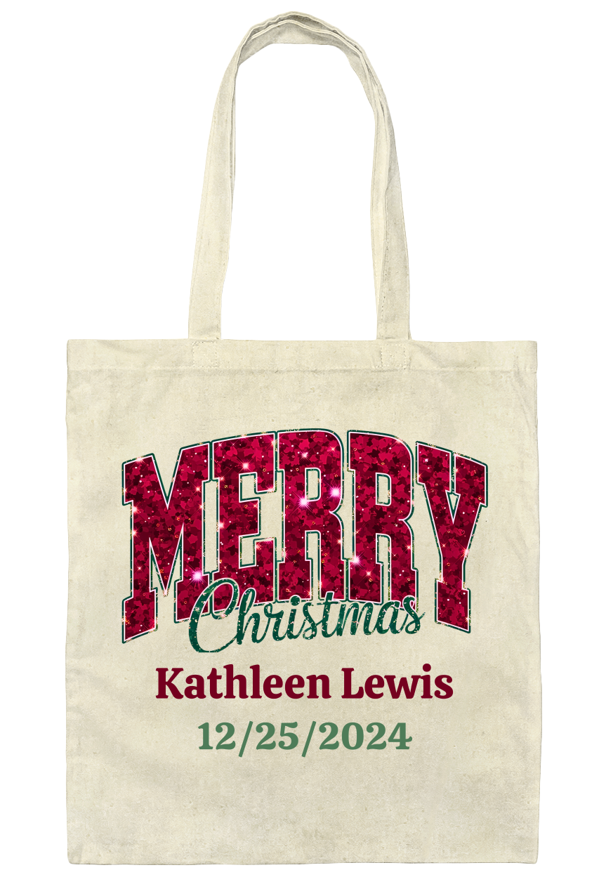 Personalized Christmas Canvas Tote Bag