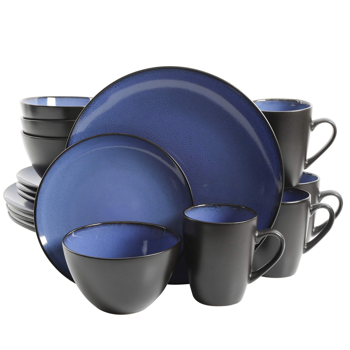 Gibson Soho Lounge Round Reactive Glaze Stoneware Dinnerware Set, Service for 4 (16pc), Blue, Soho Round.