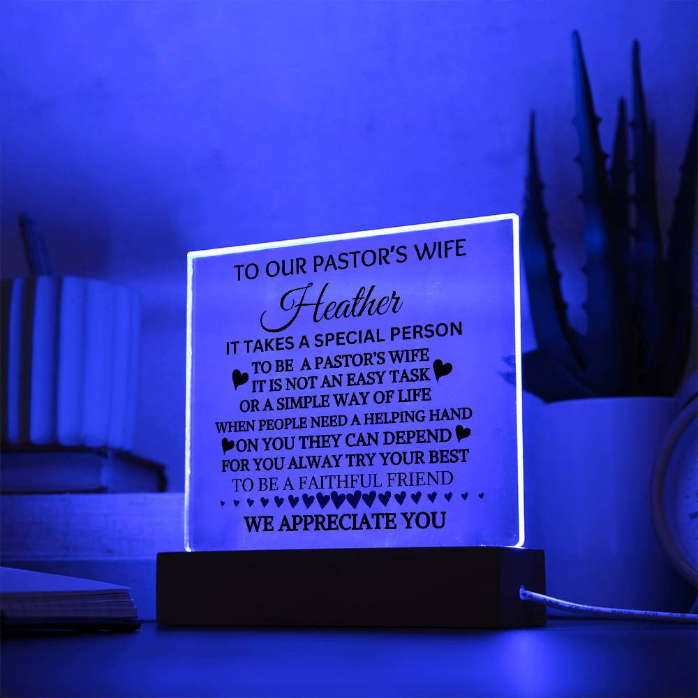 Pastor Wife Personalized Acrylic Square Plaque LED