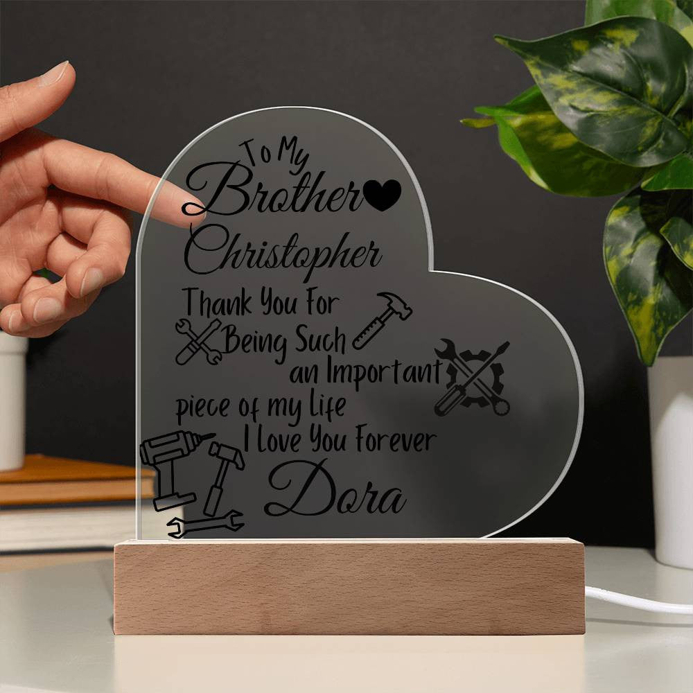 Personalized To My Brother Acrylic Heart Plaque