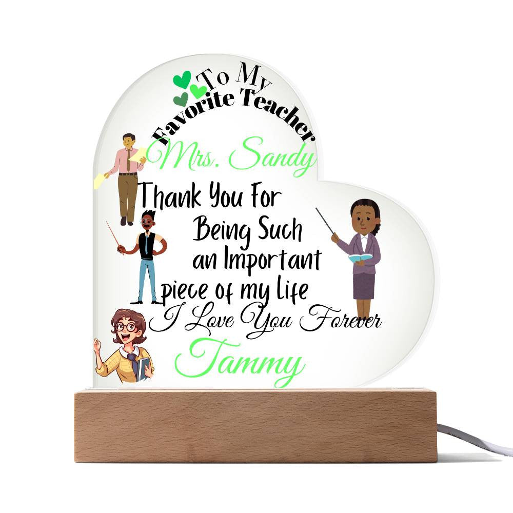 Personalized To My Teacher Acrylic Heart Plaque