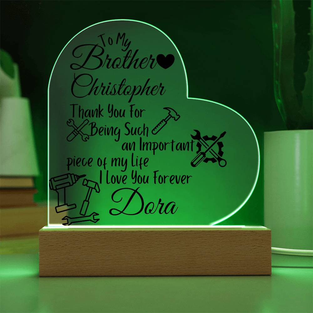 Personalized To My Brother Acrylic Heart Plaque