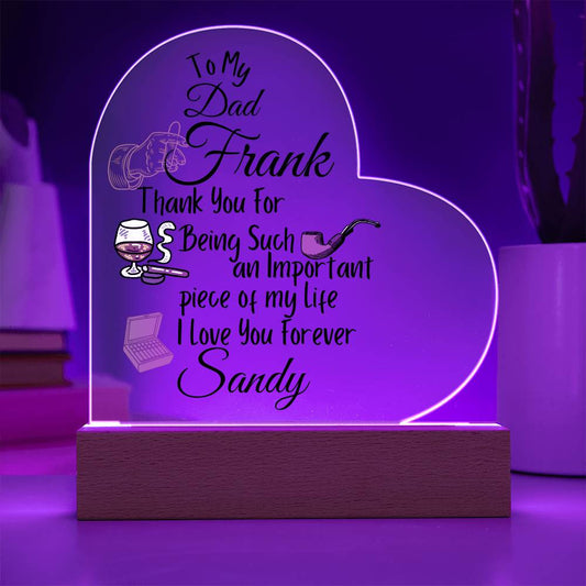 Personalized To My Dad Acrylic Heart Plaque