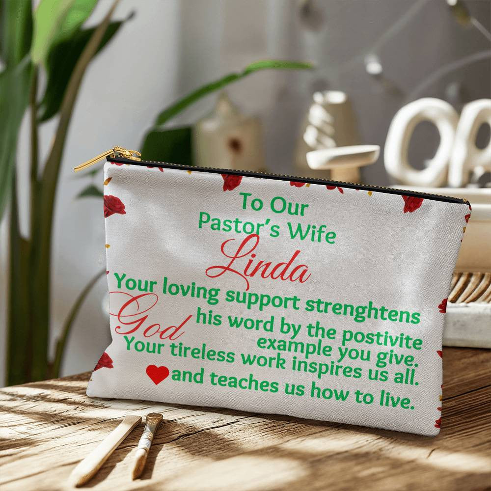 Personalization Pastor Wife Fabric Zippered Pouch Large