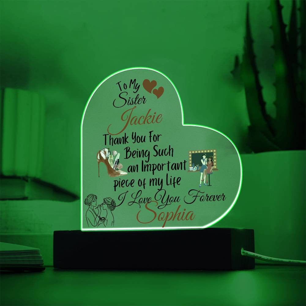 Personalized To My Sister Acrylic Heart Plaque