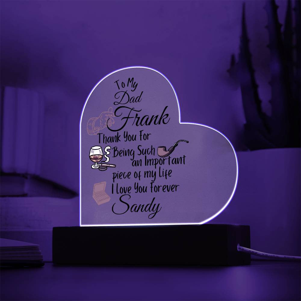 Personalized To My Dad Acrylic Heart Plaque