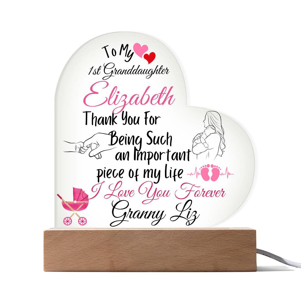 Personalized  To My Granddaughter Acrylic Heart Plaque