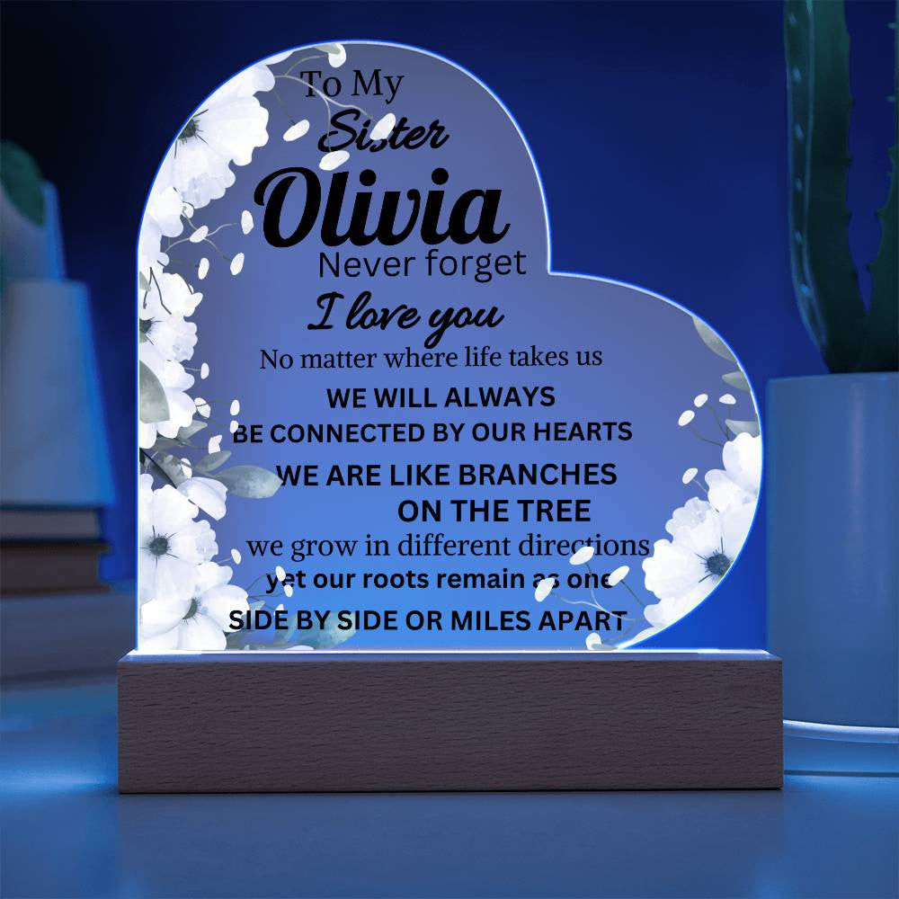 To My Sister Personalize Acrylic Heart Plaque with LED Lights