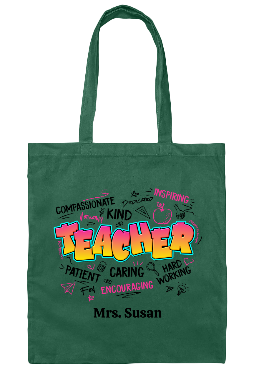 Personalized Teacher Caring Canvas Tote Bag