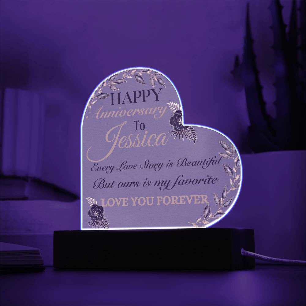 Anniversary Personalized Acrylic Heart Plaque/LED