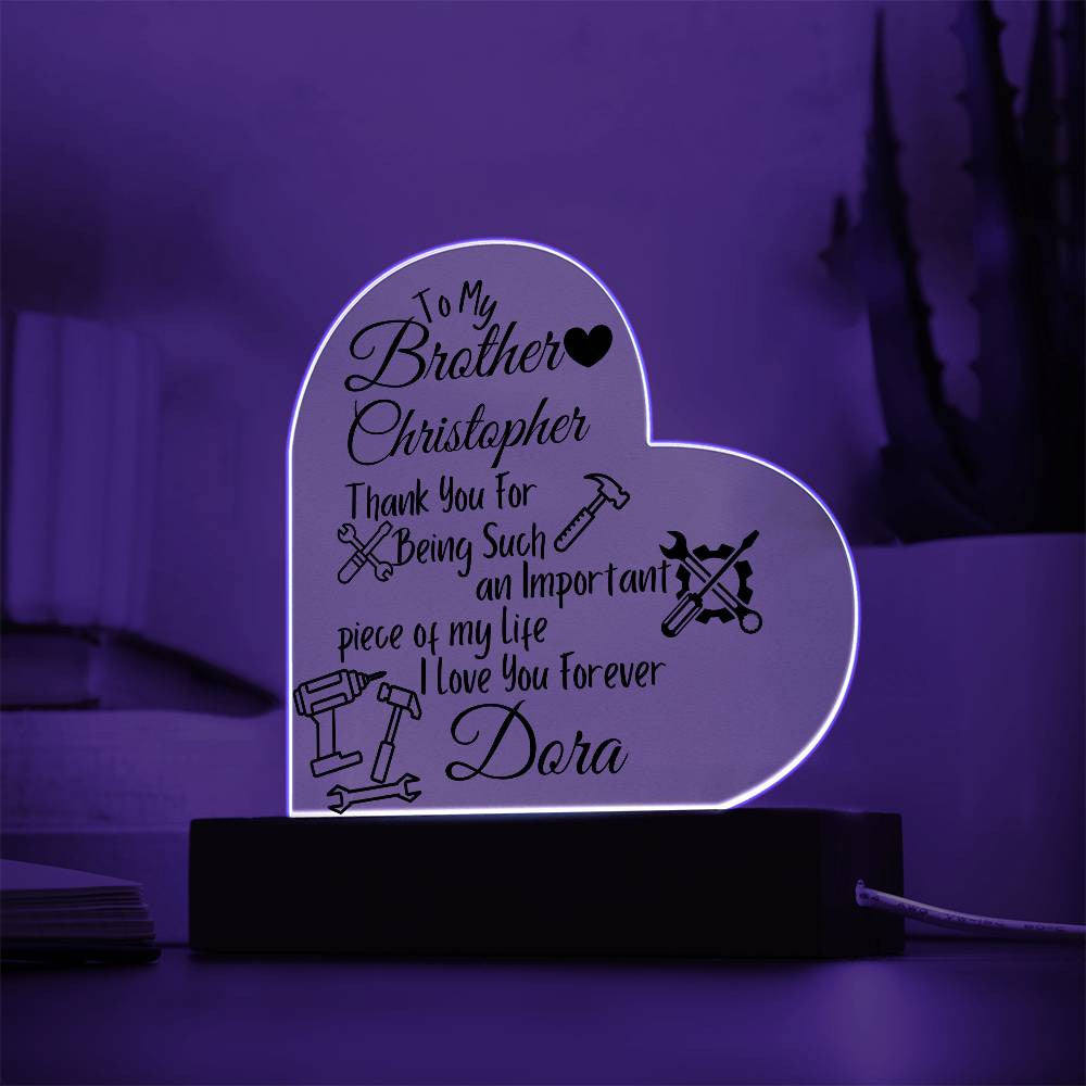 Personalized To My Brother Acrylic Heart Plaque