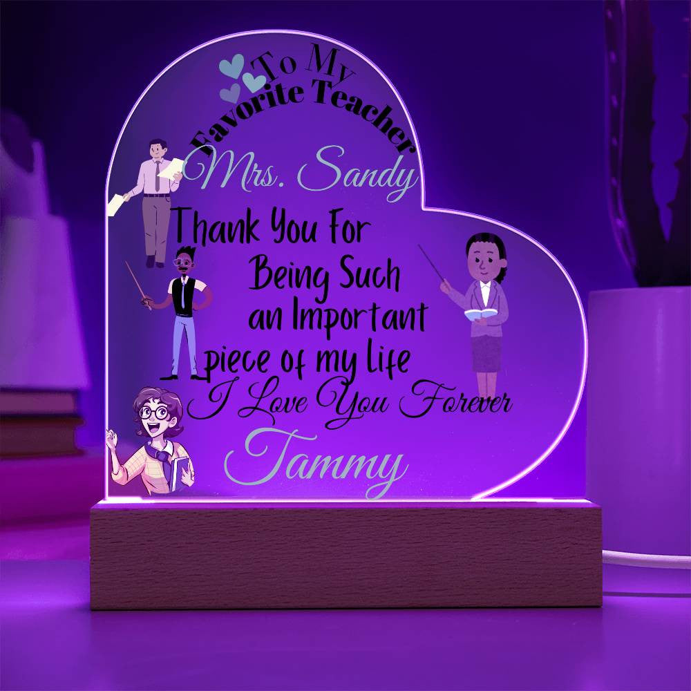 Personalized To My Teacher Acrylic Heart Plaque