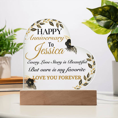 Anniversary Personalized Acrylic Heart Plaque/LED