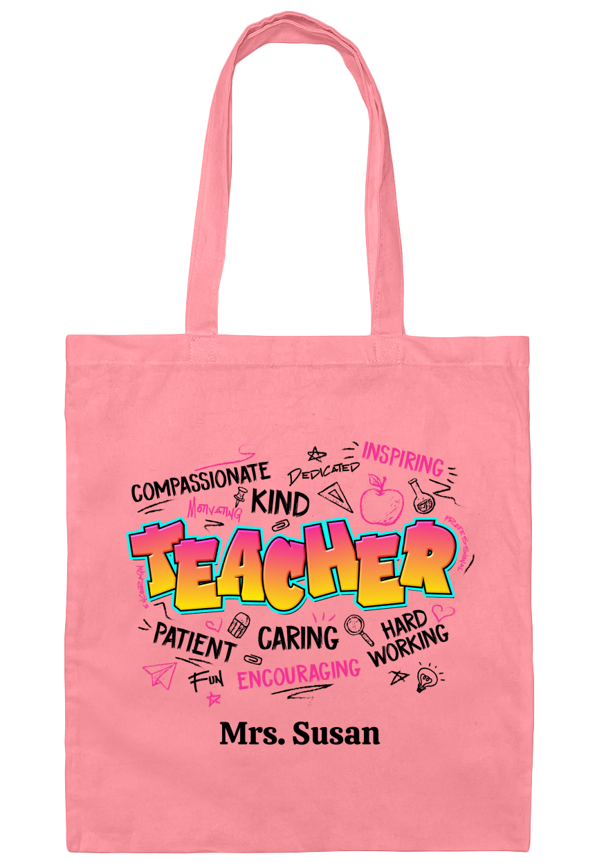 Personalized Teacher Caring Canvas Tote Bag