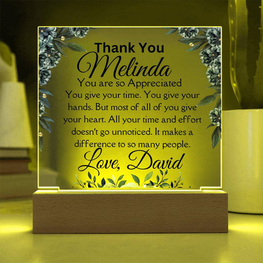 Thank You Acrylic Square Plaque LED Personalization