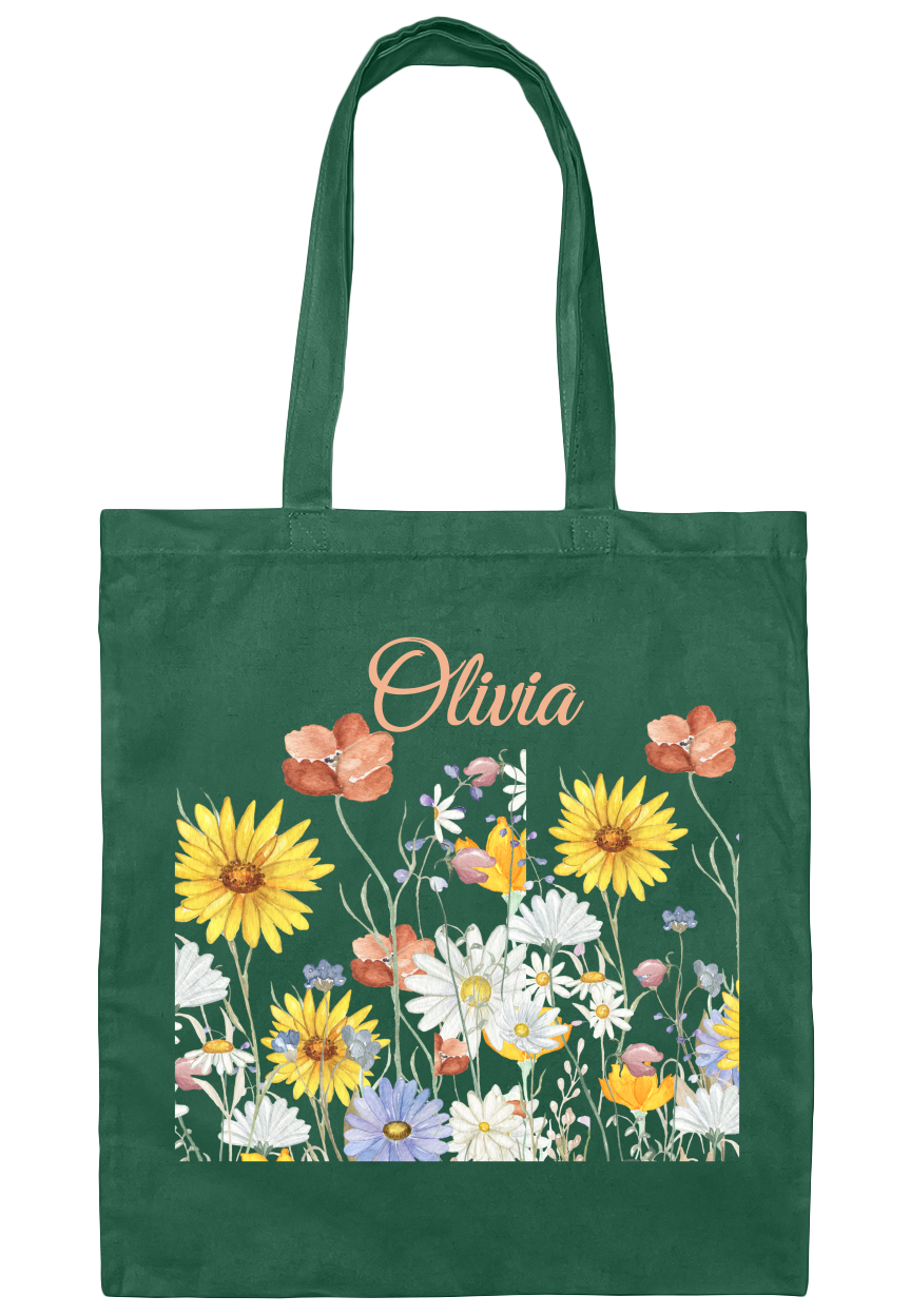 Personalized Flower Canvas Tote Bag