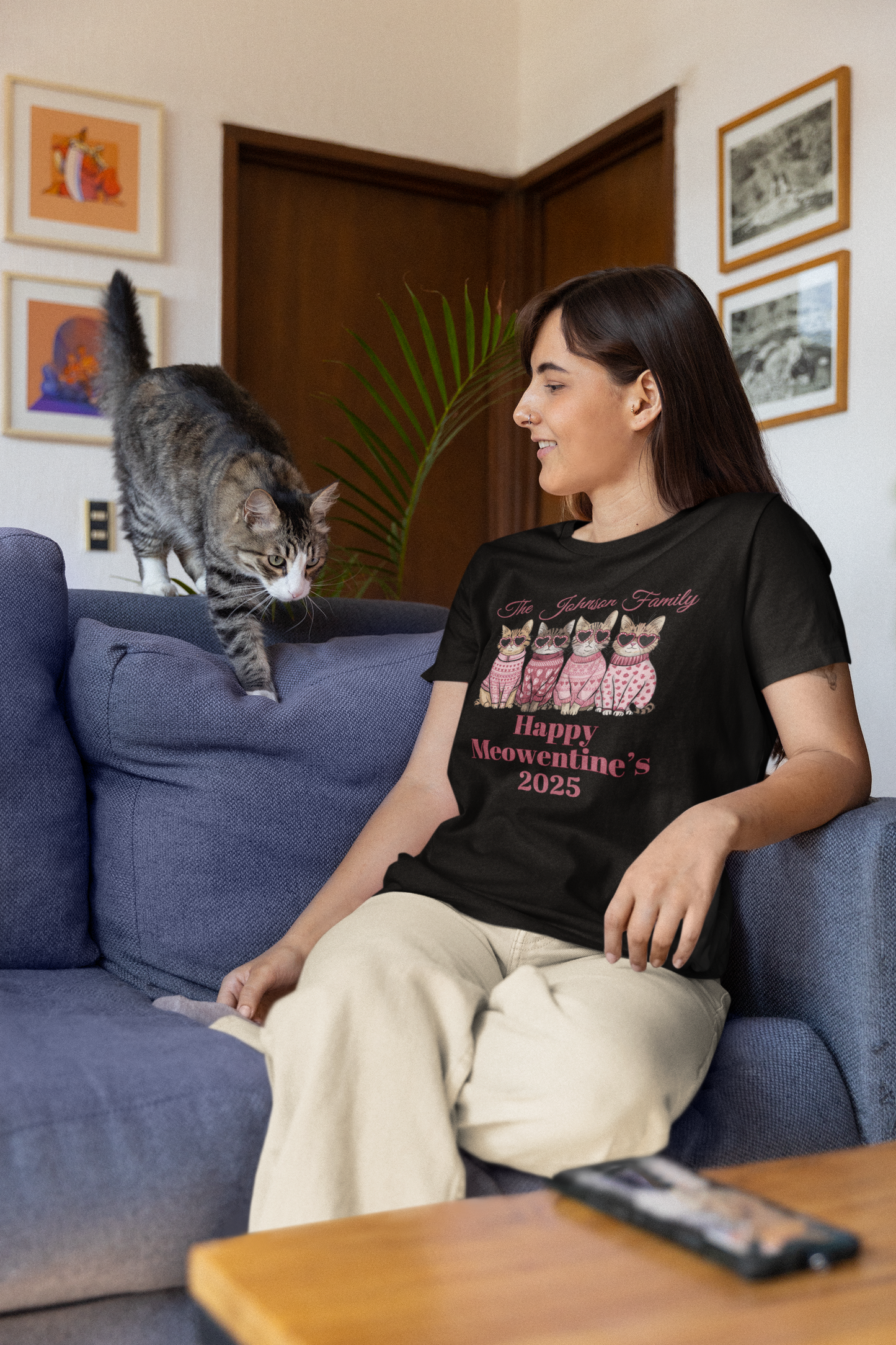 2025 Personalized Family “Happy Meowentenies,Unisex Cotton Tee