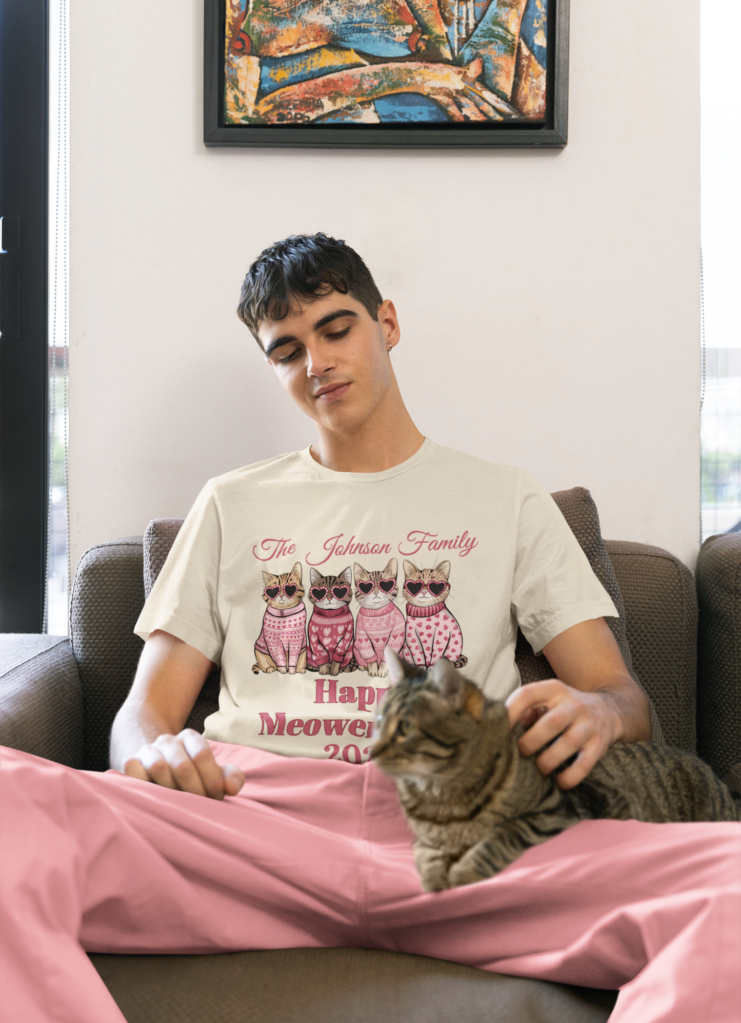 2025 Personalized Family “Happy Meowentenies,Unisex Cotton Tee