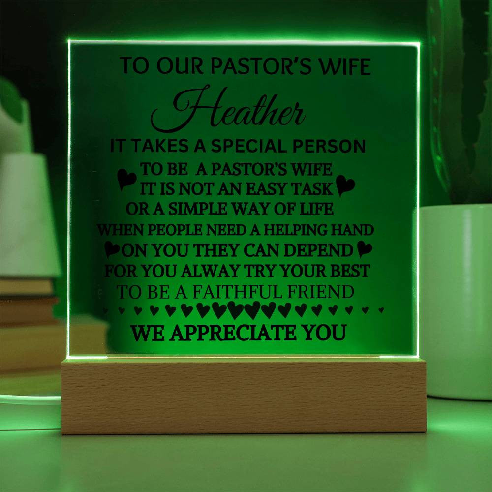 Pastor Wife Personalized Acrylic Square Plaque LED