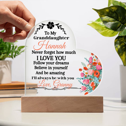 Personalize Granddaughter Acrylic Heart Plaque