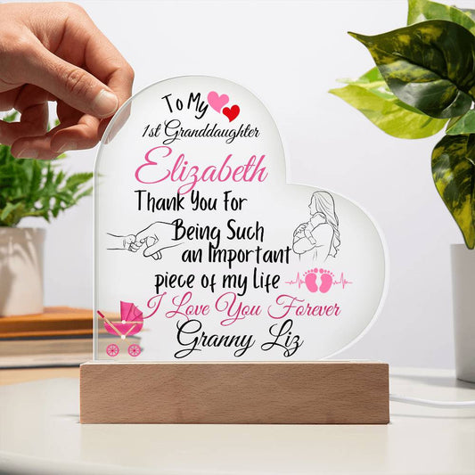 Personalized  To My Granddaughter Acrylic Heart Plaque