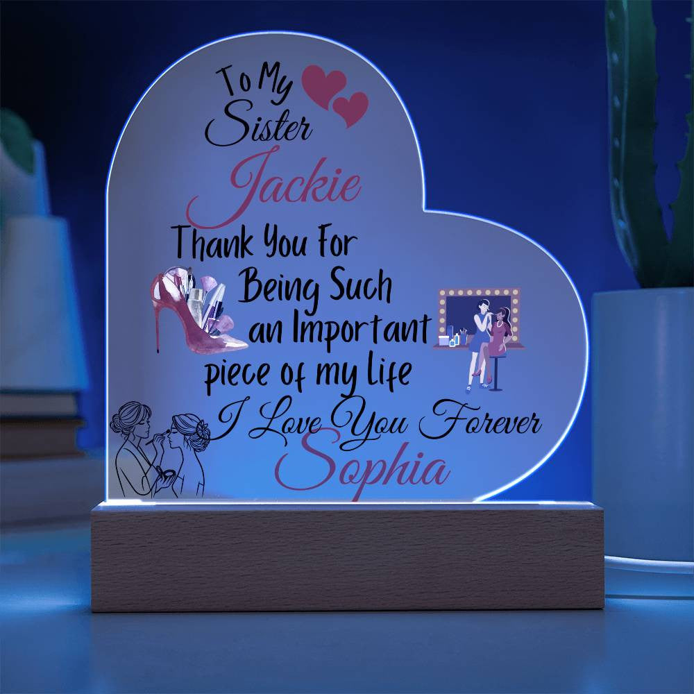 Personalized To My Sister Acrylic Heart Plaque