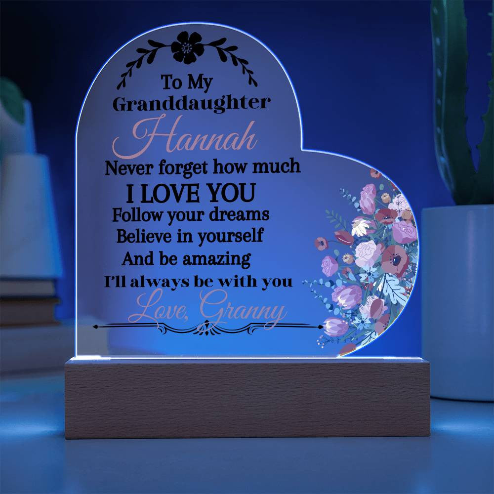 Personalize Granddaughter Acrylic Heart Plaque