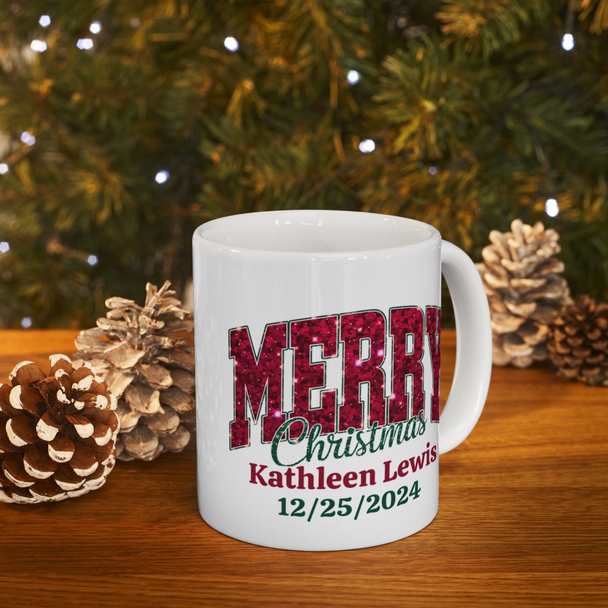 Personalize Merry Christmas 2024 Ceramic Mug, (11oz, 15oz)