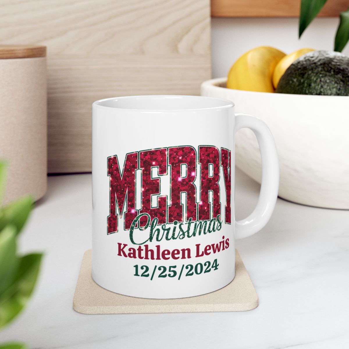 Personalize Merry Christmas 2024 Ceramic Mug, (11oz, 15oz)