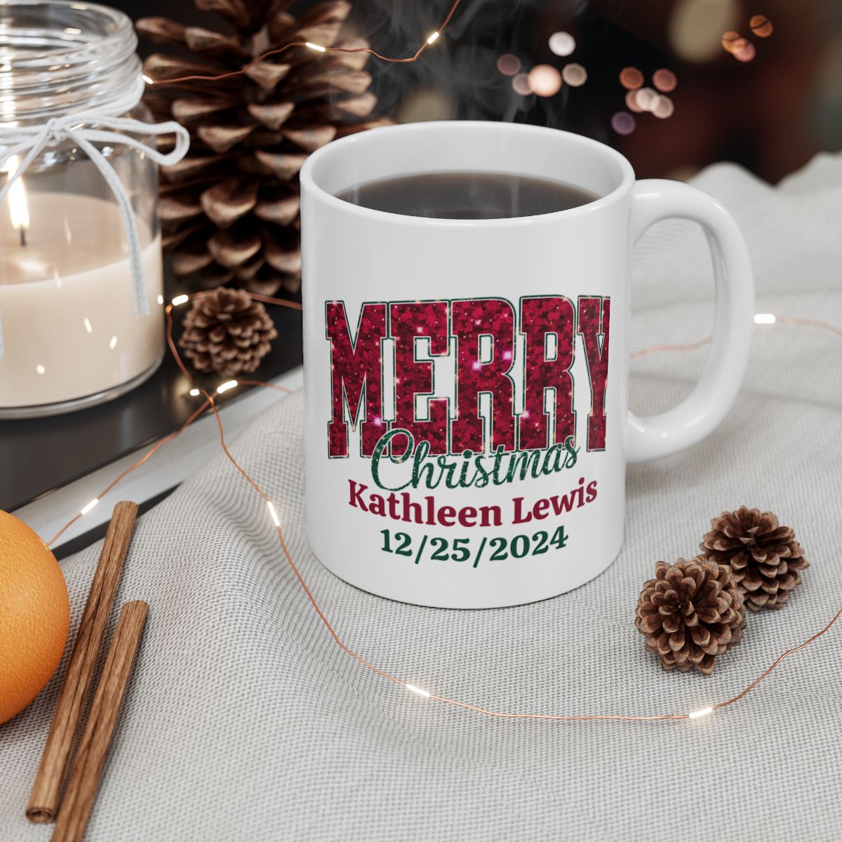 Personalize Merry Christmas 2024 Ceramic Mug, (11oz, 15oz)